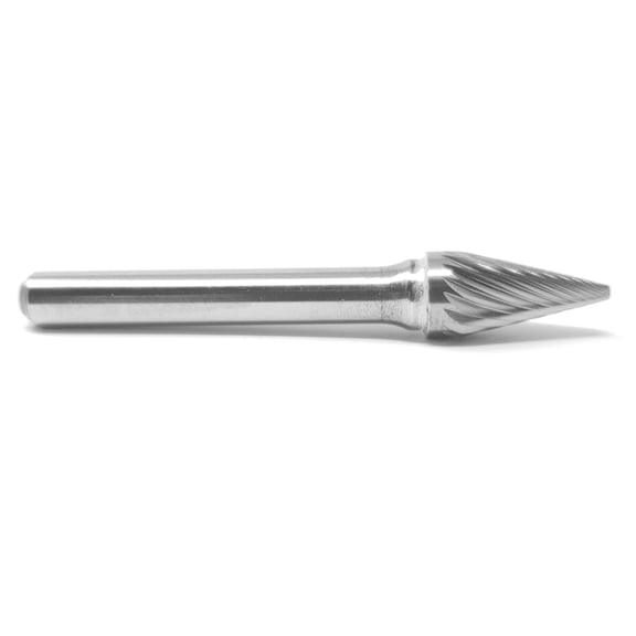 HELONGCO Single Cut Cone Pointed End 3/8" x 5/8" Carbide Burr Bur Tool Die Grinder Bit 1/4" Shank