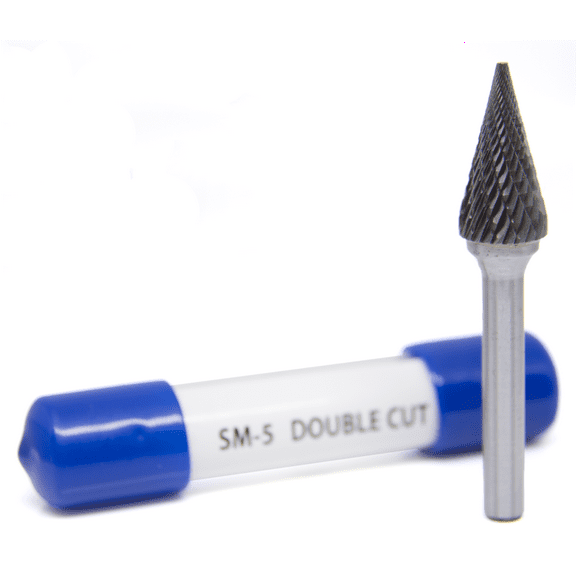 SM-5 Pointed Cone Shape - Premium Double Cut Tungsten Carbide Burr 1/4" Shank