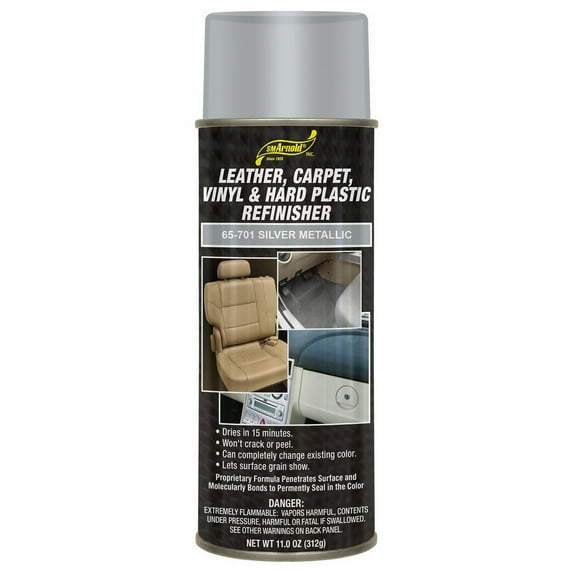 SM Arnold Refinishing Spray Paint - SILVER METALLIC 11 Oz. - For Leather, Carpet, Vinyl, Metal, Plastic, Polycarbonate, Polypropylene, Acrylic, Lexan, Fiberglass | Pro Grade Aerosol Refinisher