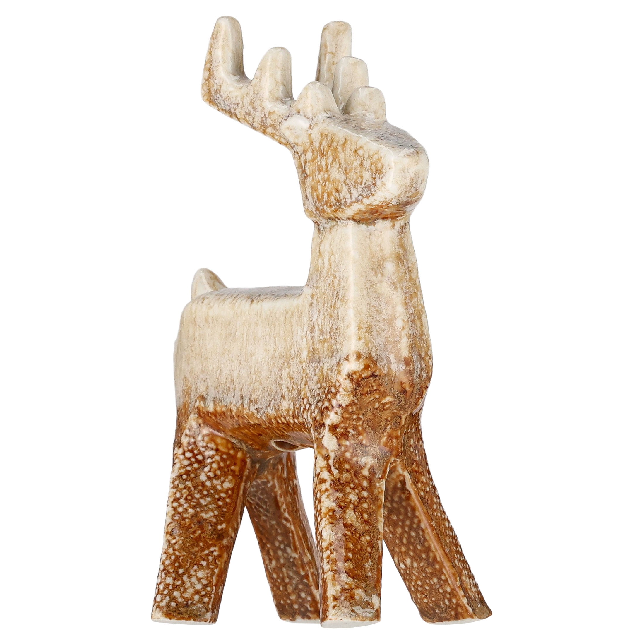 Small Ceramic Standing Deer Christmas Decoration, Cream and Brown, 6.5", by Holiday Time