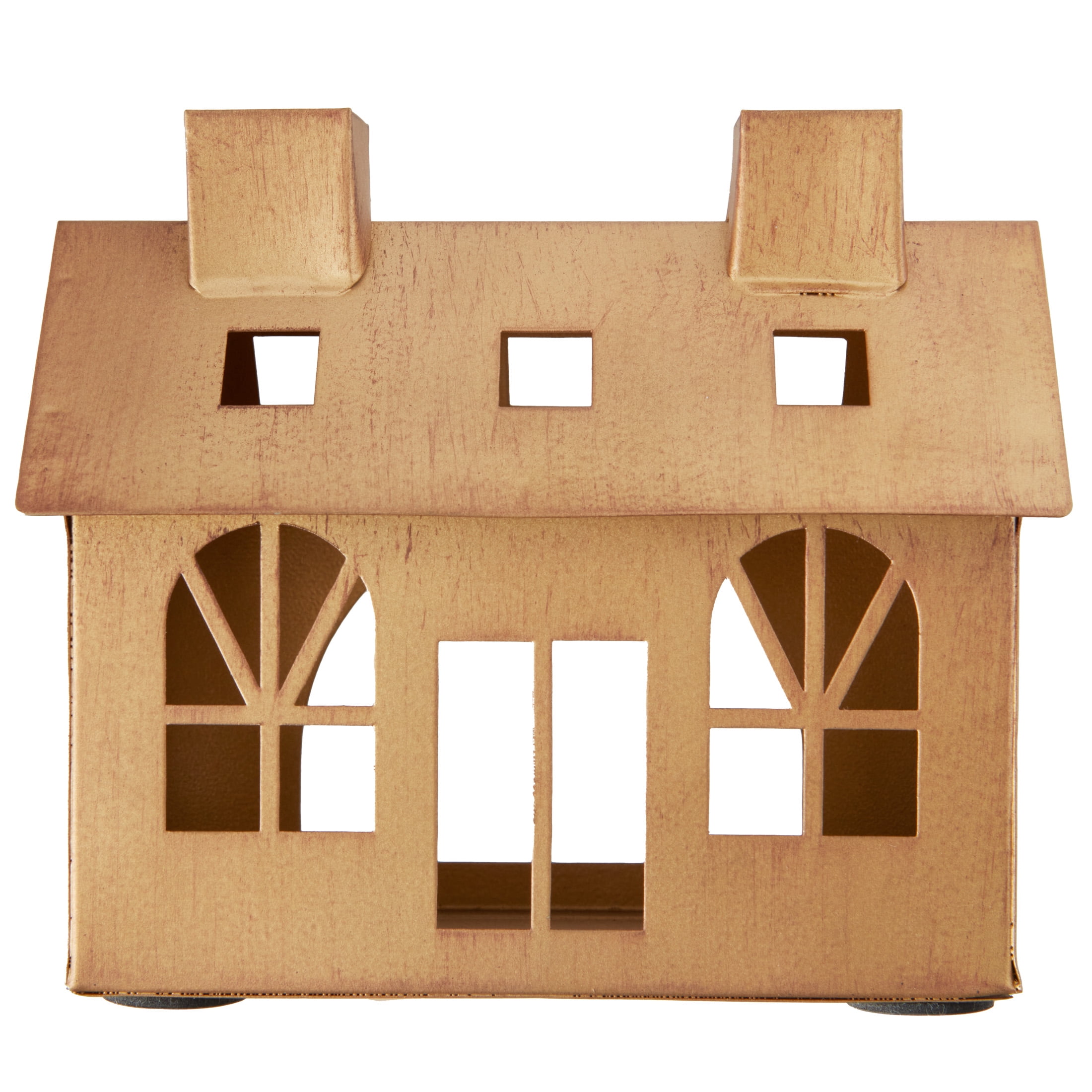 Small Metal Decorative House Christmas Tabletop Decoration, Bronze, 4.75", by My Texas House