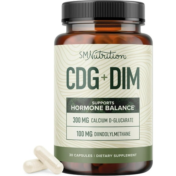 Calcium D-Glucarate with DIM Supplement for Hormone Balance & Estrogen Detox, Liver Support, Menopause Relief, Hormonal Acne | Non-GMO, Third-Party Tested, 30ct