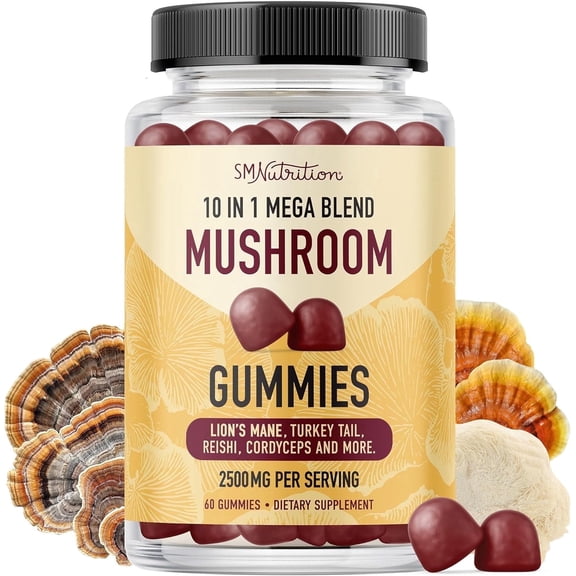 Mushroom Gummies | Lions Mane Mushroom Blend for Cognitive & Immune Support | Adult Nootropic | Raspberry Flavor | 60 Ct