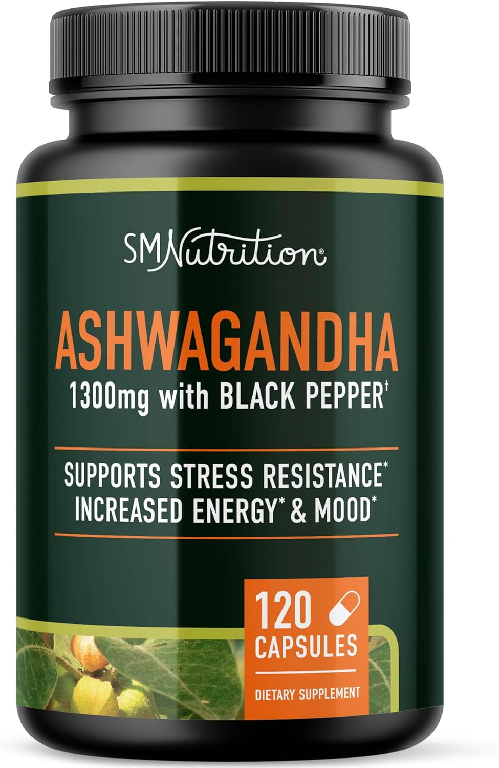 Ashwagandha Capsules 1300mg for Stress Relief Support, Organic Ashwagandha Supplements, 120 Ct