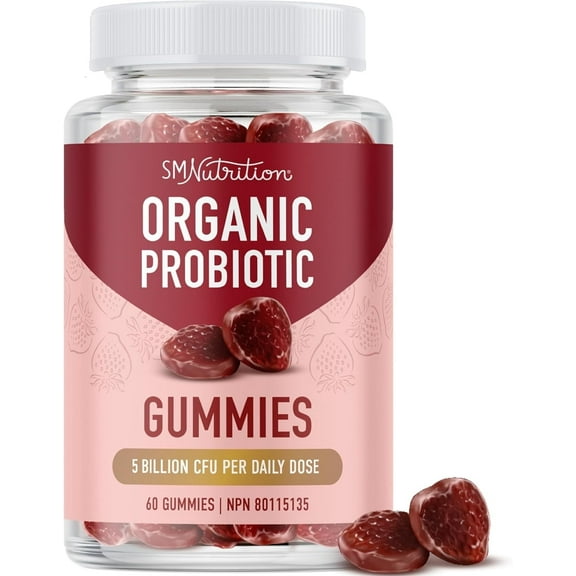 Organic Probiotic Gummies for Adults | 5 Billion CFU for Digestive Health & Immune Support | 60 Ct