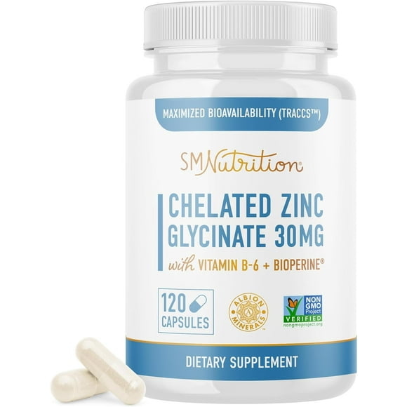 Zinc Supplement for Immune & Skin Health Support | Chelated Zinc Glycinate for High Absorption | 120 Ct
