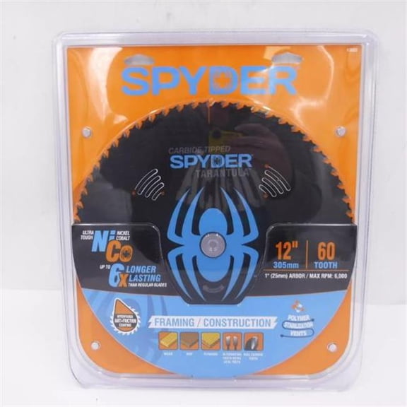 SM Products 135717 12 in. 60 Teeth Spyder Tarantula Fine Finish Circular Saw Blade - Clamshell