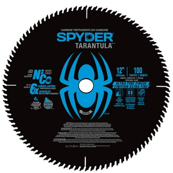 SM Products 135723 12 in. 100 Teeth Spyder Tarantula Ultra Fine Finish Circular Saw Blade - Ring Pack