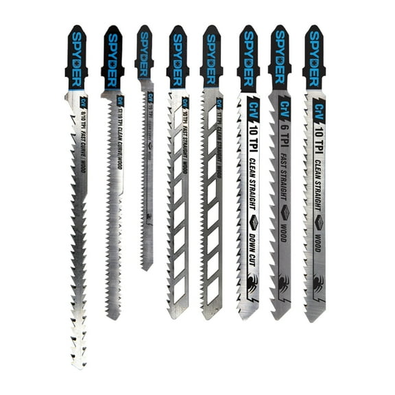 Spyder Skeleton 8-Piece Double-Sided And Skeleton T-Shank High-Carbon Steel Jig Saw Blade Set 300097