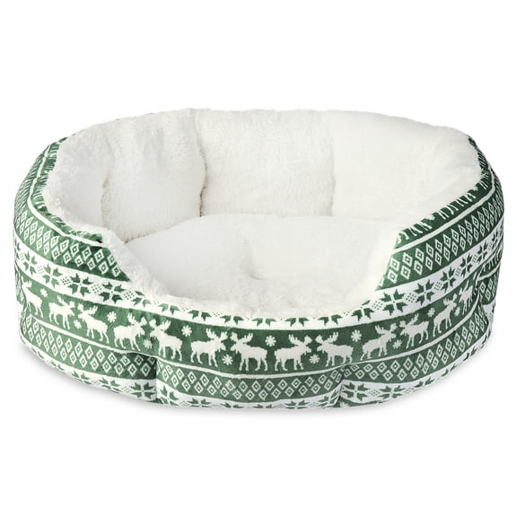 Vibrant Life Small Cuddler Pet Bed, Green Fair Isle, 18" x 16"