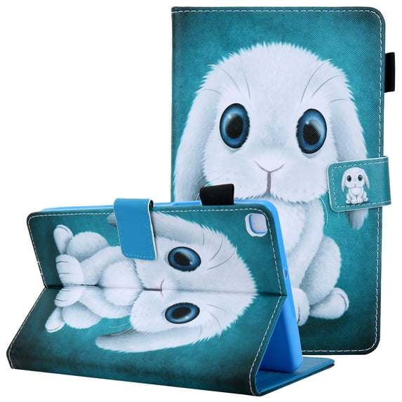 SM-T220/SM-T225 Case and Cover with Pen Slot, Galaxy Tab A7 Lite 8.7" Case 2021, Allytech Cute PU Leather Multi-Angle Viewing Stand Full Body Protective Wallet Card Pocket Case, White Rabbit