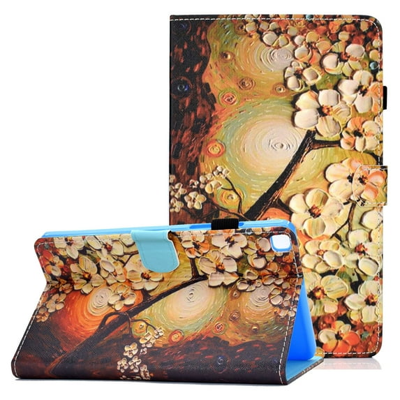 SM-T220/T225 Case and Cover, Galaxy Tab A7 Lite Case 2021 Released, Allytech Slim Painted PU Leather Shockproof Folio Stand Case with Card Slots for Samsung Galaxy Tab A7 Lite 8.4", Plum Blossom