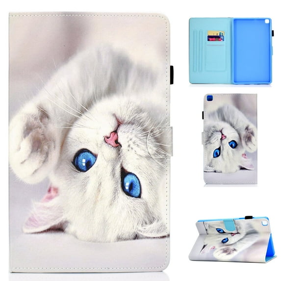 SM-T220/T225 Case and Cover, Galaxy Tab A7 Lite Case 2021 Released, Allytech Slim Painted PU Leather Shockproof Folio Stand Case with Card Slots for Samsung Galaxy Tab A7 Lite 8.4", White Cat
