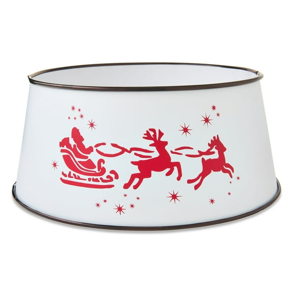 Metal Mini Christmas Tree Collar Indoor Decor, White with Red Edges and Sleigh Print, 9", by Holiday Time