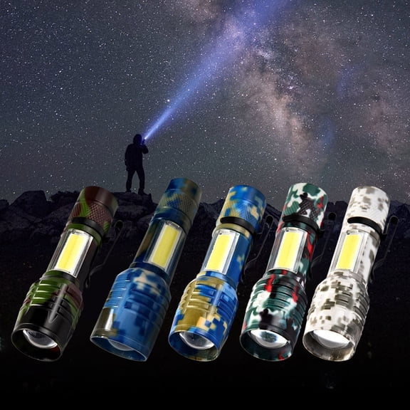 SM Telescopic LED Flashlight 800 Lumens Bright Rechargeable • 5 Modes Zoomable • IPX4 Waterproof • Mini Aluminum Battery for Camping Hiking Home Outdoor Long Lasting