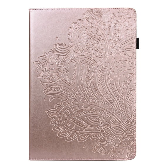 SM-X200/SM-X205 Case with S Pen Holder, Galaxy Tab A8 10.5" Cover 2021, Allytech Premium Embossed Floral Adjutsable Stand Elastic Band Protective Wallet Case for Samsung Tab A8 X200 2021, Rosegold