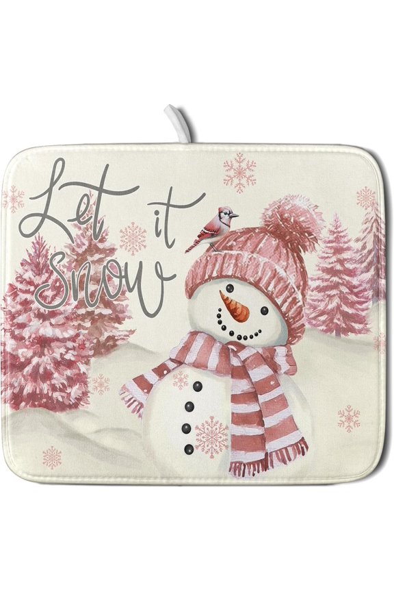 18"x24" Winter Blue Snowflakes Dish Drying Mat Christmas Snow Falling Nature Ice Dish Drainer Mats for Kitchen Microfiber Reversible Dish Drying Rack Pad for Countertop Tabletop Decor