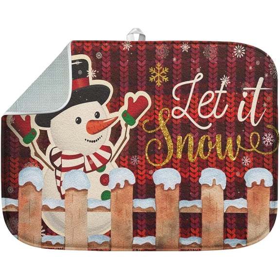 SM-XLHN Absorbent Dish Drying Mat, Merry Christmas Tree Microfiber Pad for Kitchen Counter, Snowflake Red Plaid for Coffee Bar Decor, Heat Resistant and Reversible, 16" x 18"