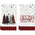 thumbnail image 1 of SM-XLHN Black Red Merry Christmas Kitchen Towels Dish Towels, 18x26 Inch Buffalo Plaid Winter Xmas Trees Star Decoration Hand Towels Set of 2, 1 of 6