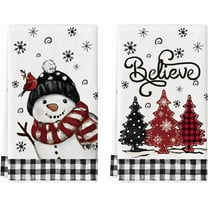 SM-XLHN Black Red Xmas Tree Snowman Christmas Kitchen Towels Dish Towels, 18x26 Inch Holiday Bird Believe Winter Decoration Hand Towels Set of 2