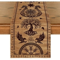 SM-XLHN Black Viking Tree of Life Raven Helmet of Awe Table Runner, Seasonal Kitchen Dining Table Decoration for Home Party Decor 13x72 Inch