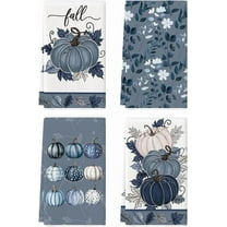 SM-XLHN Blue Leaves Pumpkin Fall Kitchen Towels Dish Towels, 18x26 Inch Farmhouse Autumn Thanksgiving Decoration Hand Towels Set of 4