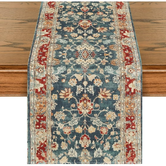 SM-XLHN Boho Bohemia Style Red Orange Fall Table Runner, Country Rustic Farmhouse Magical Kitchen Dining Table Decoration for Home Party Decor 13x72 Inch