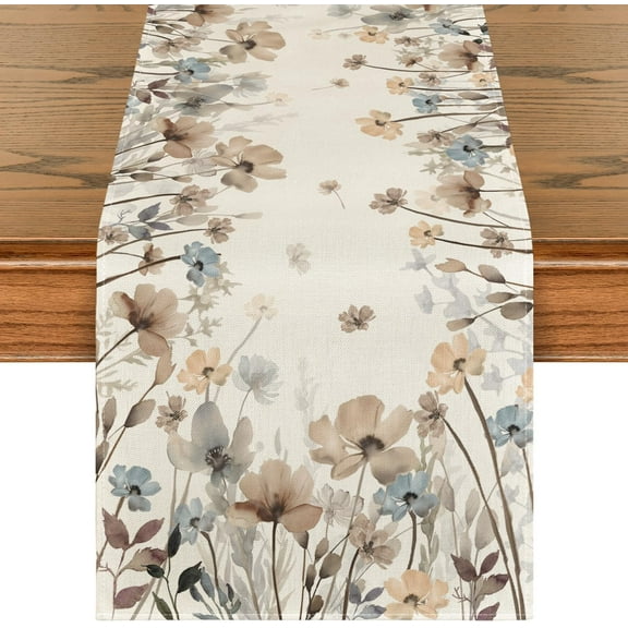 SM-XLHN Brown Poppy Flowers Floral Blossom Summer Table Runner, Fall Kitchen Dining Table Decoration for Home Party Decor 13x72 Inch