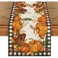 thumbnail image 1 of SM-XLHN Buffalo Plaid Pumpkins Mushrooms Birdhouse Leaves Table Runner, Seasonal Fall Harvest Vintage Kitchen Dining Table Decoration for Indoor Outdoor Home Party Decor 13 x 72 Inch, 1 of 6