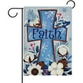 thumbnail image 1 of SM-XLHN Christian Winter Faith Cross Decorative Garden Flag, Religious Cotton Flower Blue Yard Outside Home Decorations, Christmas Seasonal Burlap Outdoor Small Decor Double Sided 12 x 18, 1 of 6