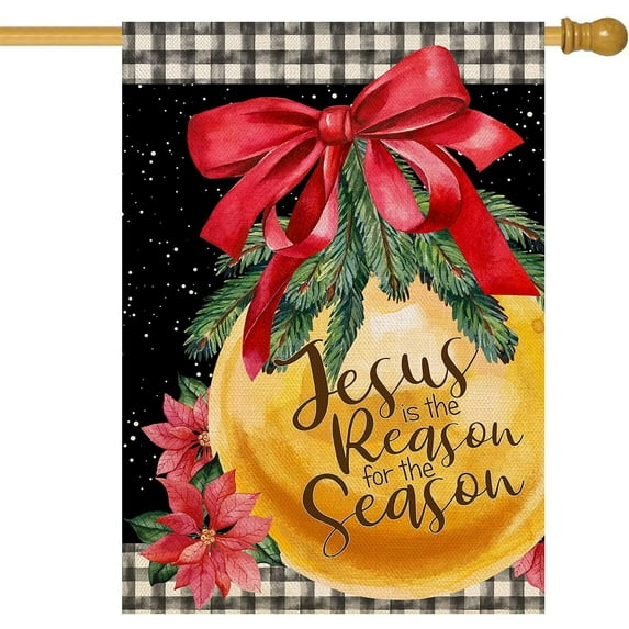 SM-XLHN Christmas Garden Flag Burlap Double Sided, Christmas Jesus is the Reason for the Season Nativity Jingling Bell Red Flag Winter Holiday Xmas Yard Outdoor Decoration 12.5x18 Inch