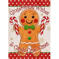 SM-XLHN Christmas Gingerbread Wishes and Candy Cane Kisses Decorative Burlap Garden Flag, Xmas Home Yard Small Outdoor Decor, Winter Outside Decoration Double Sided 12 x 18