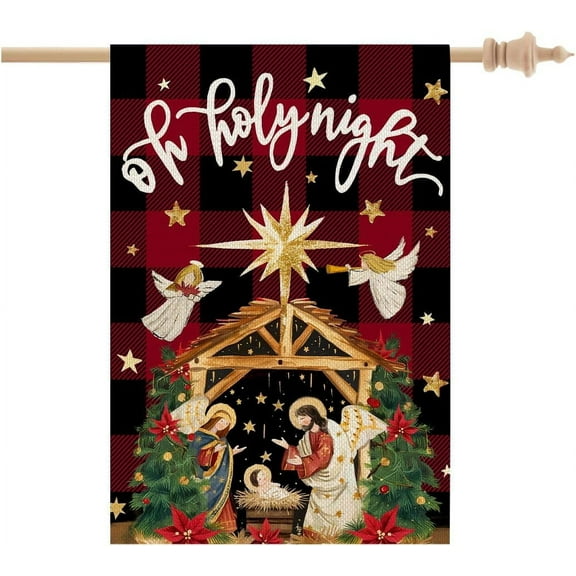 SM-XLHN Christmas Holy Night Garden Flag 12x18 Inch Double Sided Small Burlap Holiday Nativity Yard for Outside