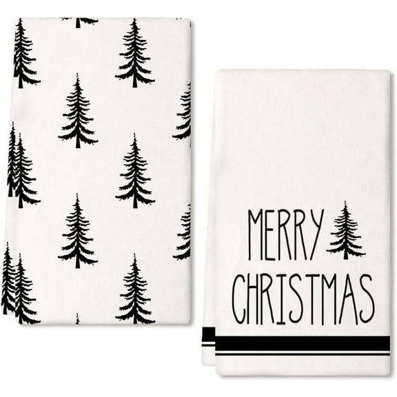 SM-XLHN Christmas Kitchen Towels Set of 2,Black Xmas Tree Dish Towels 18x26 Inch,Hoilday Farmhouse Home Decoration AD101