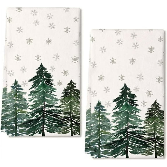 SM-XLHN Christmas Kitchen Towels Set of 2,Green Xmas Tree Snowflake Dish Towels 18x26 Inch Drying Dishcloth,Farmhouse Nobel Home Decoration AD140