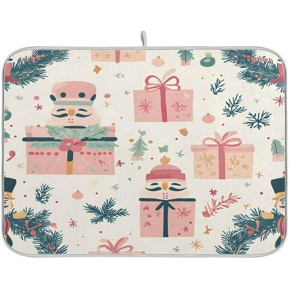 SM-XLHN Christmas Nutcracker Dish Drying Mat Absorbent Reversible Dish Drainer Pad Tableware Mat for Kitchen Counter Home Decoration, 18 x 24 Inch
