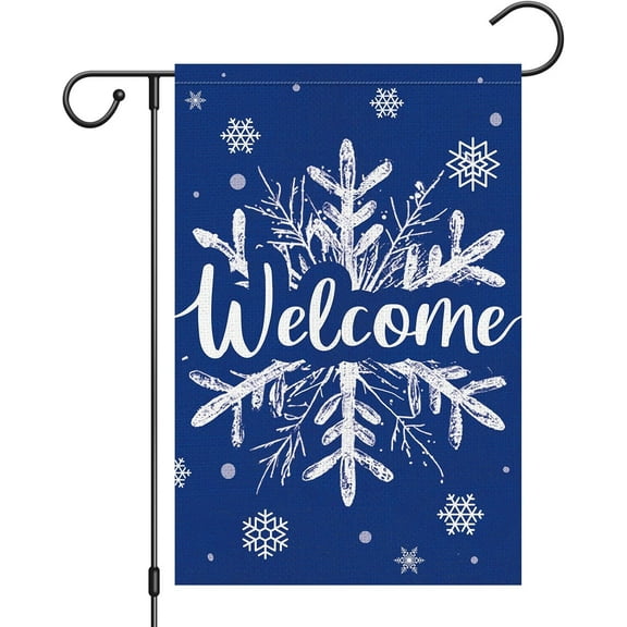 SM-XLHN Christmas Winter Welcome Garden Flag 12x18 Inch Double Sided Burlap, Snowflake Yard Flags for Holiday Xmas Yard Outdoor Decoration(ONLY FLAG)