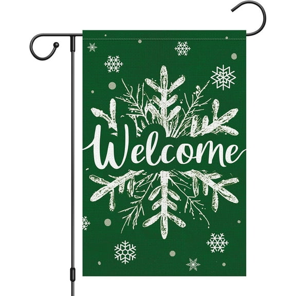 SM-XLHN Christmas Winter Welcome Garden Flag 12x18 Inch Double Sided Burlap, Snowflake Yard Flags for Holiday Xmas Yard Outdoor Decoration(ONLY FLAG)
