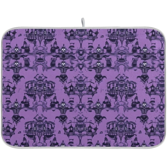 SM-XLHN Dish Drying Mat for Kitchen Counter Dish Drying Pad Dish Mat, Halloween Haunted Mansion Purple Drying Mat for Coffee Machine Dish Rack 18x24 inch