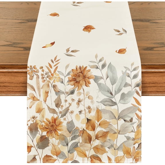 SM-XLHN Eucalyptus Flowers Leaves 210 GSM Fall Table Runner, Seasonal Autumn Kitchen Dining Table Decoration for Home Party Decor 13x72 Inch