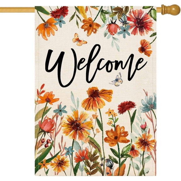 SM-XLHN Spring Summer Easter Tulip Welcome House Flag Double Sided Bee Colorful Floral Burlap Yard House Seasonal Farmhouse Outside Outdoor Decoration 28 x 40 Inch（large）