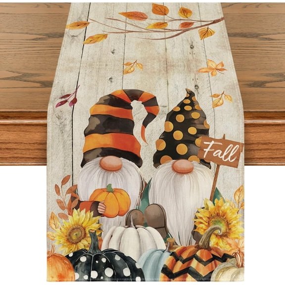 SM-XLHN Fall Gnomes Pumpkins Sunflower Maple Leaves Thanksgiving Table Runner, Seasonal Harvest Vintage Kitchen Dining Table Decoration for Indoor Outdoor Home Party Decor 13 x 72 Inch