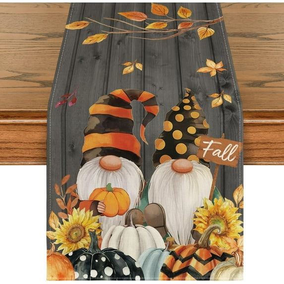 SM-XLHN Fall Gnomes Pumpkins Sunflower Maple Leaves Thanksgiving Table Runner, Seasonal Harvest Vintage Kitchen Dining Table Decoration for Indoor Outdoor Home Party Decor 13 x 72 Inch