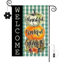 SM-XLHN Fall Thanksgiving Garden Flag 12.5 x 18 Inch Double Sided Burlap Fall Thankful Grateful Blessed Pumpkins Welcome Buffalo Plaid Small Yard Flag Holiday Seasonal Outdoor Outside Decoration