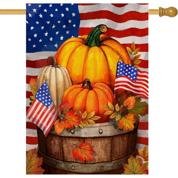 SM-XLHN Fall Thanksgiving Pumpkin Small Decorative Garden Flag, Autumn Maple Leaves Yard Outside Decorations, Patriotic American Farmhouse Burlap Outdoor Decor Double Sided 12 x 18