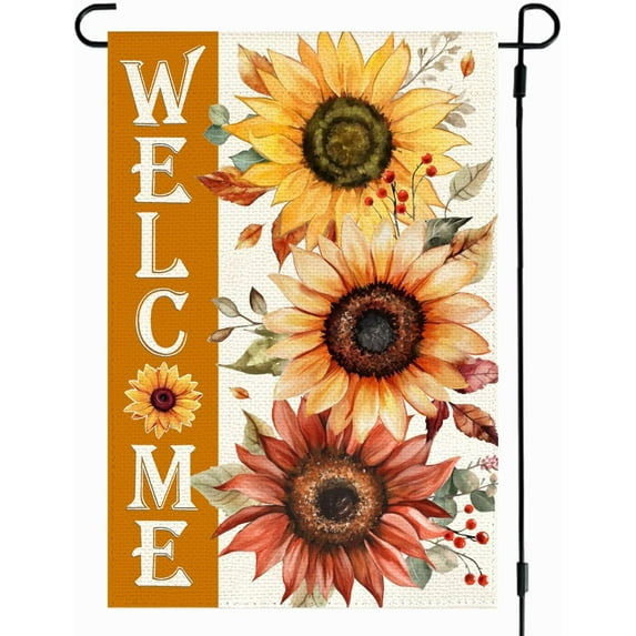 SM-XLHN Fall Welcome Sunflower Garden Flag 12x18 Double Sided,Autumn Thanksgiving Floral Leaves Porch Decoration for Home Yards Outdoor Lawn Small Flags (orange, 12"x18")