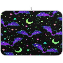 SM-XLHN Halloween Bat Dish Drying Mat for Kitchen Counter, Super Absorbent Reversible Dish Drainer Rack Pad Coffee Bar Mat, 16 x 18 Inch