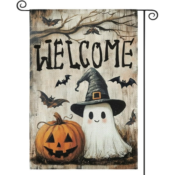SM-XLHN Halloween House Flag 28x40 Inch Double Sided Outside, Jack-o''-lantern Ghost Welcome Yard Outdoor Flag
