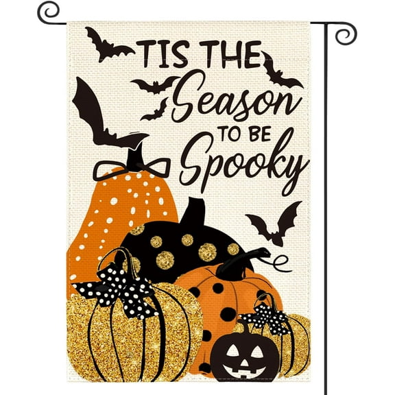 SM-XLHN Halloween House Flag 28x40 Inch Tis The Season To Be Spooky Double Sided Outside, Bat Pumpkin Holiday Yard Outdoor Decorative Flag