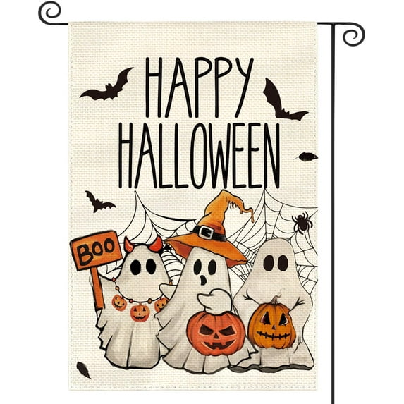 SM-XLHN Happy Halloween House Flag 28x40 Inch Double Sided Outside, Ghost Jack-o''-lantern Boo Yard Outdoor Decorative Flag